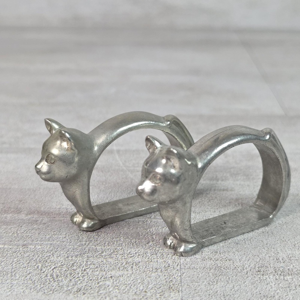 VTG 80s 2 Kitty Cats Pewter Napkin Ring Holders By Seagull Pewter - Replacement